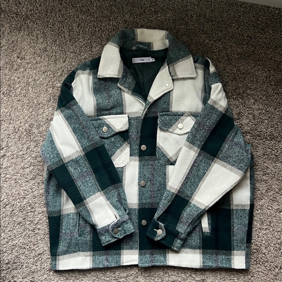 Adika Jackets & Blazers - Green and White Plaid Shacket